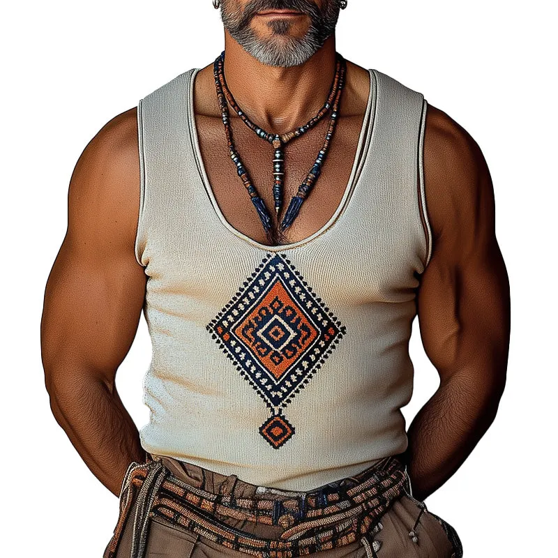Men's Geometric Embroidered Casual Tank Top MTA1843C5P sold by Manly