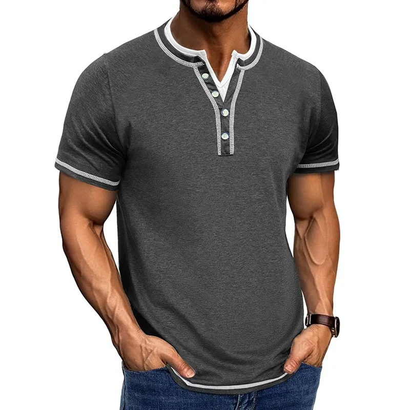 Men's Fashion Colorblock Henley Collar Short Sleeve Casual T-shirt MTA1795C3Z sold by Manly product image thumbnail 3