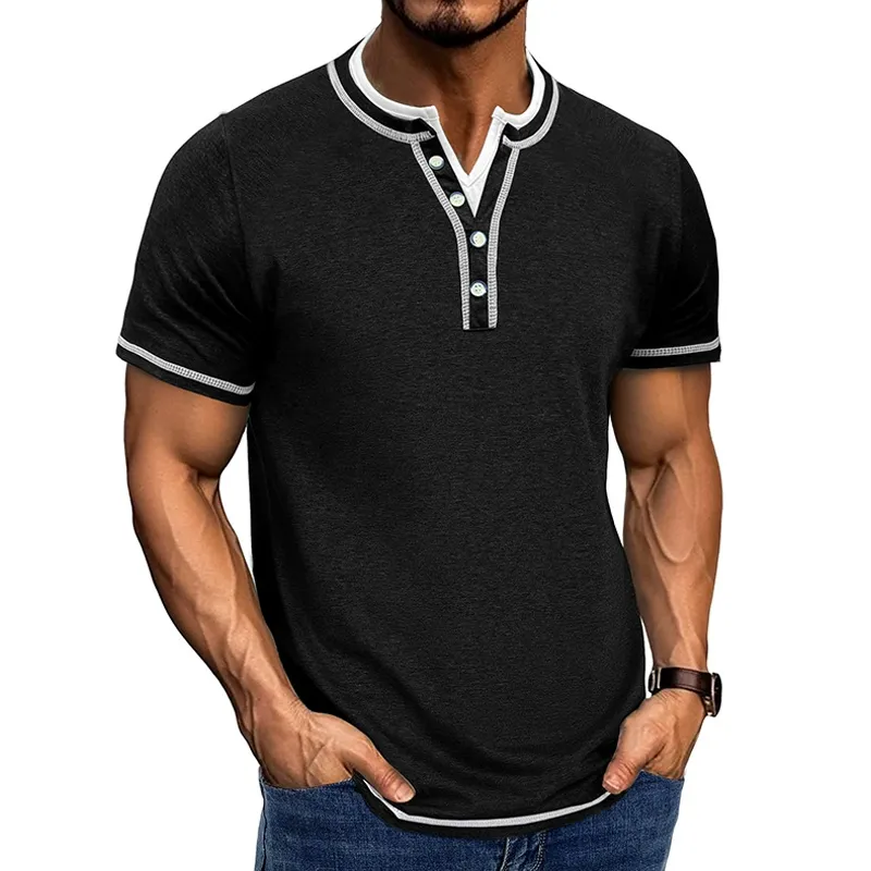 Men's Fashion Colorblock Henley Collar Short Sleeve Casual T-shirt MTA1795C3Z sold by Manly product image thumbnail 2
