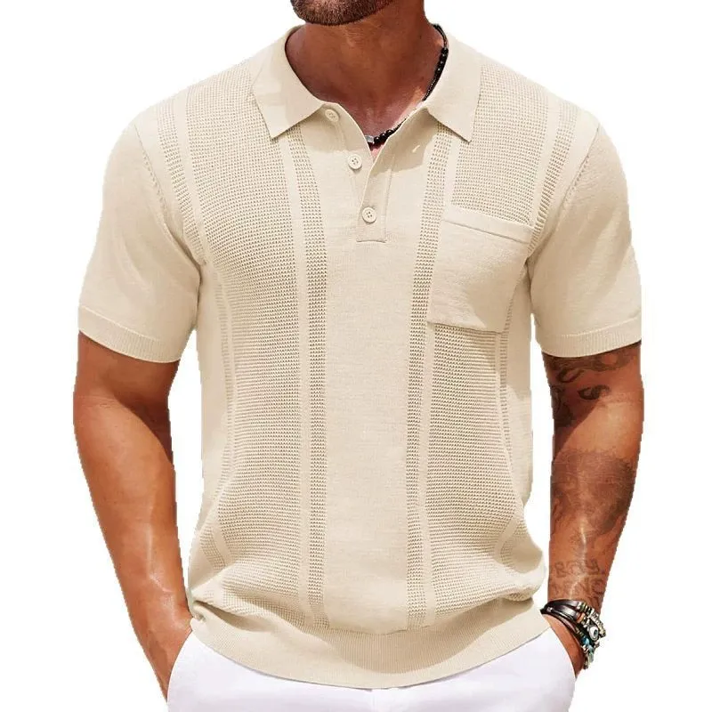 Men's Fashion Striped Knit Lapel Short Sleeve Chest Pocket Polo Shirt MTA1792C4Z sold by Manly product image thumbnail 2