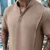 Men's Fashion Solid Stand Collar Short Sleeve Shirt Shorts Casual Set MTA1781C5Z sold by Manly