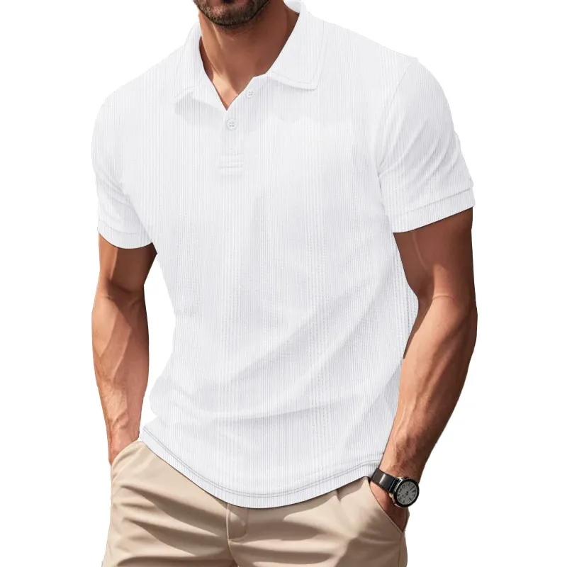 Men's Solid Striped Lapel Short Sleeve Polo Shirt MTA1427C5Z sold by Manly product image thumbnail 3