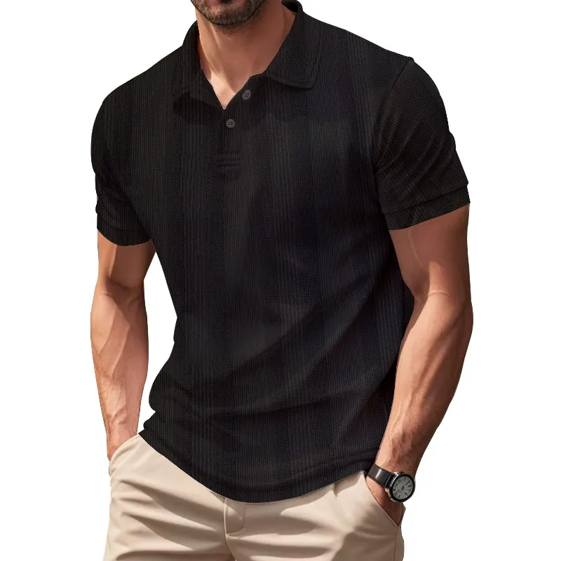 Men's Solid Striped Lapel Short Sleeve Polo Shirt MTA1427C5Z sold by Manly product image thumbnail 2