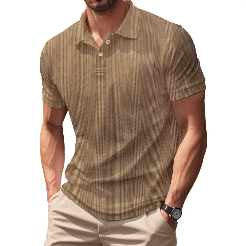 Men's Solid Striped Lapel Short Sleeve Polo Shirt MTA1427C5Z sold by Manly