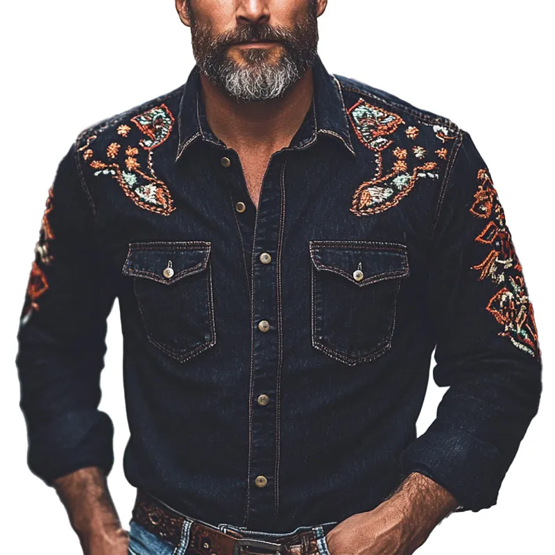 Men's Vintage Embroidered Long Sleeve Denim Shirt MTA1430C1X sold by Manly
