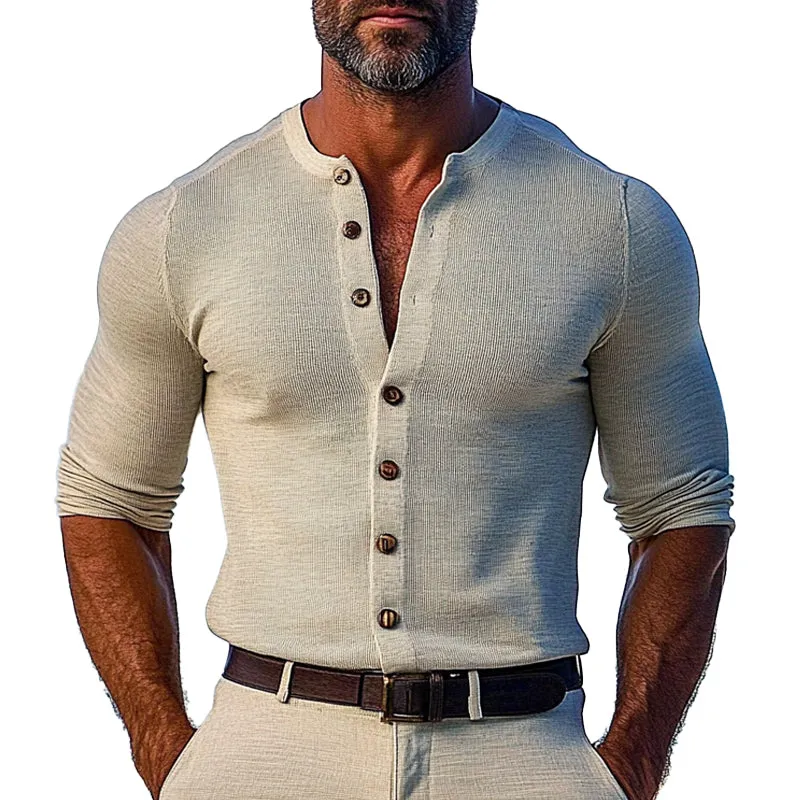 Men's Solid Color Round Neck Long Sleeve Shirt MTA1765C0X sold by Manly