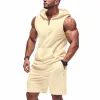 Men's Solid Color Sports Sleeveless Hoody Shorts Two-Piece Set MTA1799C1X sold by Manly