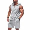 Men's Solid Color Sports Sleeveless Hoody Shorts Two-Piece Set MTA1799C1X sold by Manly