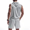 Men's Solid Color Sports Sleeveless Hoody Shorts Two-Piece Set MTA1799C1X sold by Manly