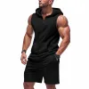 Men's Solid Color Sports Sleeveless Hoody Shorts Two-Piece Set MTA1799C1X sold by Manly