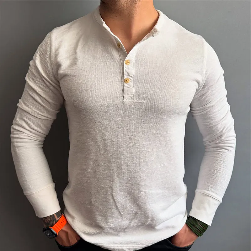 Men's Vintage Casual Solid Color Henley Neck Long Sleeve T-Shirt MTA1772C7TO sold by Manly product image thumbnail 2
