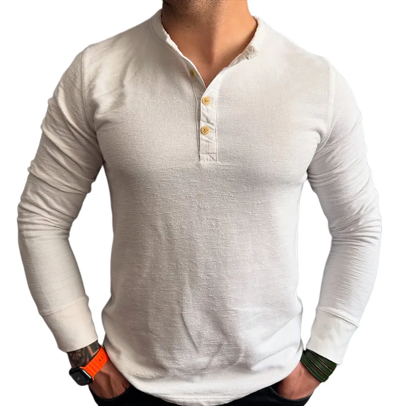 Men's Vintage Casual Solid Color Henley Neck Long Sleeve T-Shirt MTA1772C7TO sold by Manly