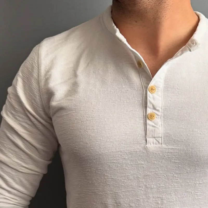 Men's Vintage Casual Solid Color Henley Neck Long Sleeve T-Shirt MTA1772C7TO sold by Manly product image thumbnail 3