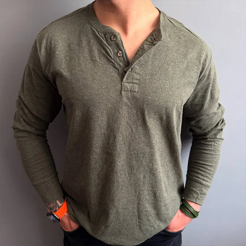 Men's Retro Casual Washed Henley Collar Long Sleeve T-Shirt MTA1735C0TO sold by Manly product image thumbnail 3