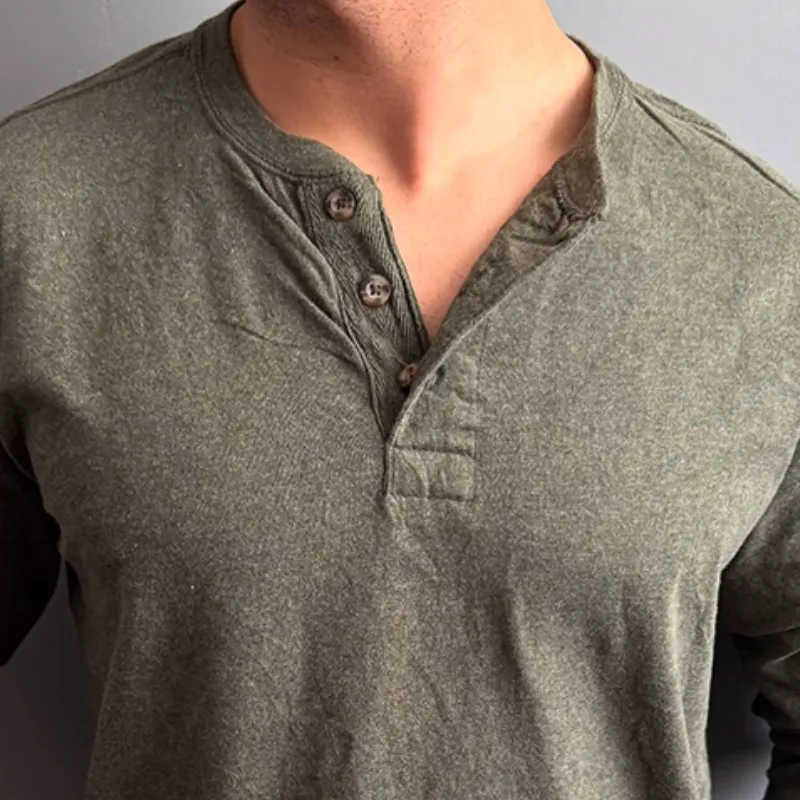Men's Retro Casual Washed Henley Collar Long Sleeve T-Shirt MTA1735C0TO sold by Manly product image thumbnail 2
