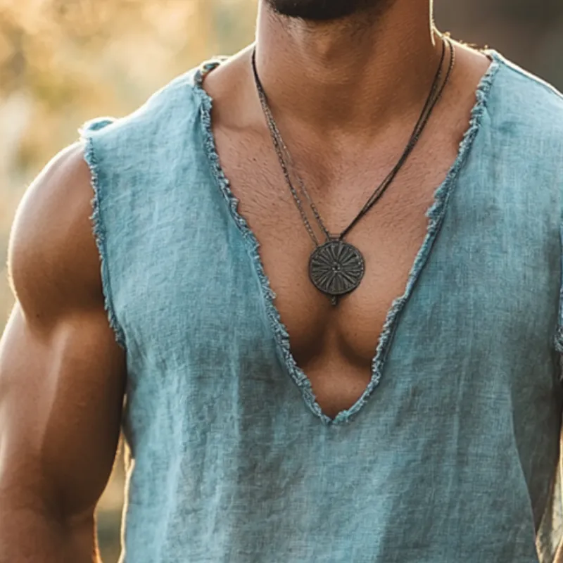 Men's Retro Casual Linen Ripped V-Neck Tank Top MTA1728C1TO sold by Manly product image thumbnail 3