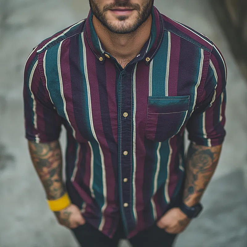 Men's Retro Casual Striped Print Lapel Long Sleeve Shirt MTA1733C6TO sold by Manly product image thumbnail 2