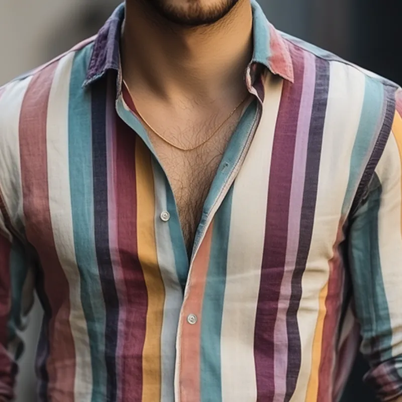 Men's Retro Casual Striped Print Lapel Long Sleeve Shirt MTA1799C3TO sold by Manly product image thumbnail 3