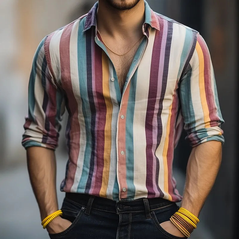 Men's Retro Casual Striped Print Lapel Long Sleeve Shirt MTA1799C3TO sold by Manly product image thumbnail 2