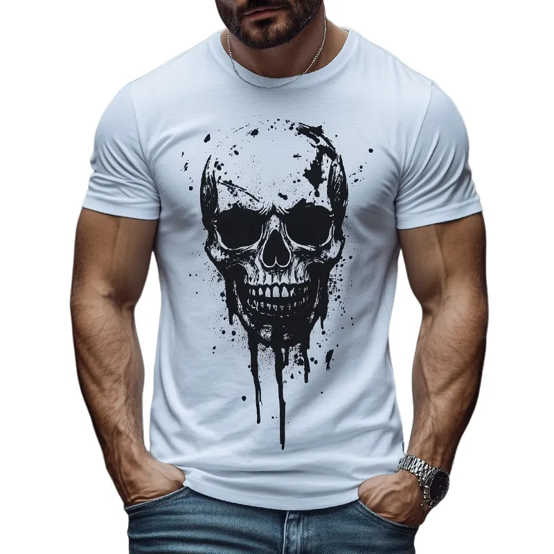 Men's Retro Casual Skull Print Round Neck Short Sleeve T-Shirt MTA1761C8TO sold by Manly