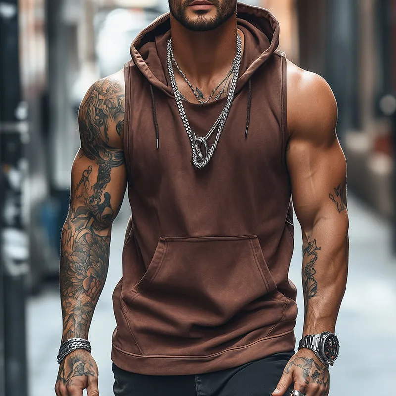 Men's Retro Casual Solid Color Sports Hooded Tank Top MTA1719C3TO sold by Manly product image thumbnail 2