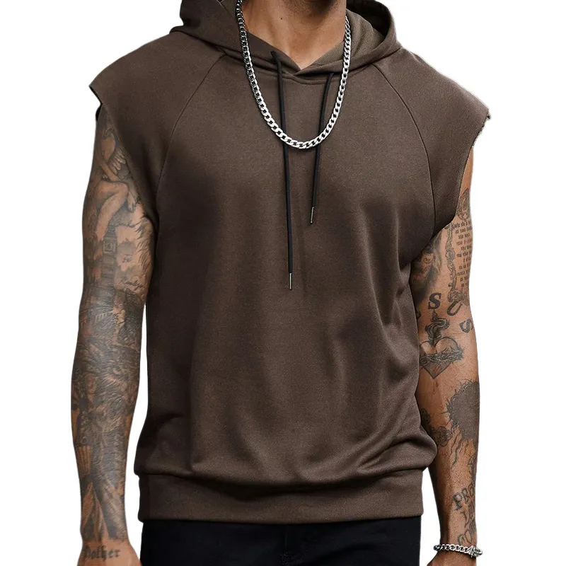 Men's Retro Casual Solid Color Sports Hooded Tank Top MTA1712C1TO sold by Manly