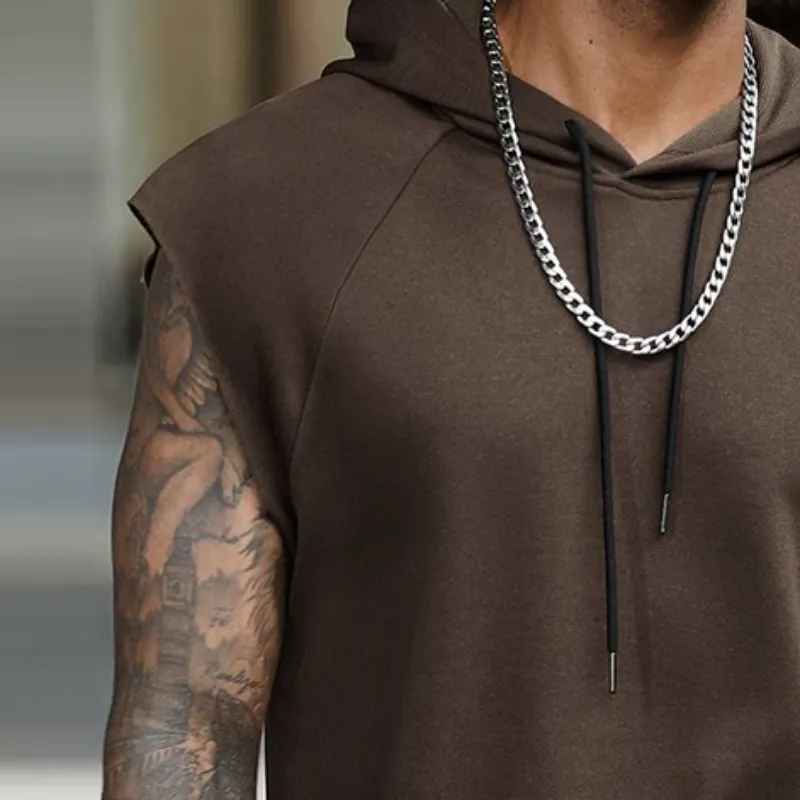 Men's Retro Casual Solid Color Sports Hooded Tank Top MTA1712C1TO sold by Manly product image thumbnail 3