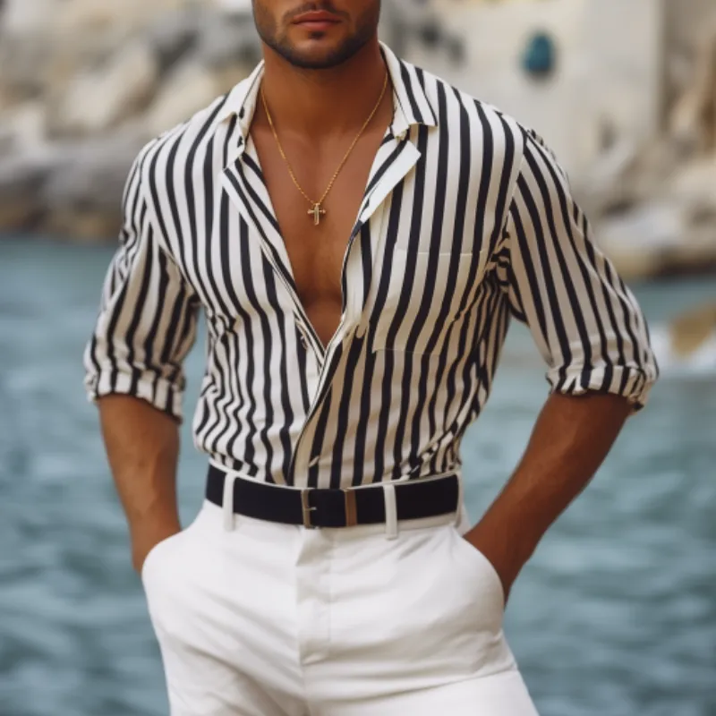 Men's Spring and Summer Fashion Vertical Striped Long Sleeve Shirt MTA1778C1K sold by Manly product image thumbnail 2