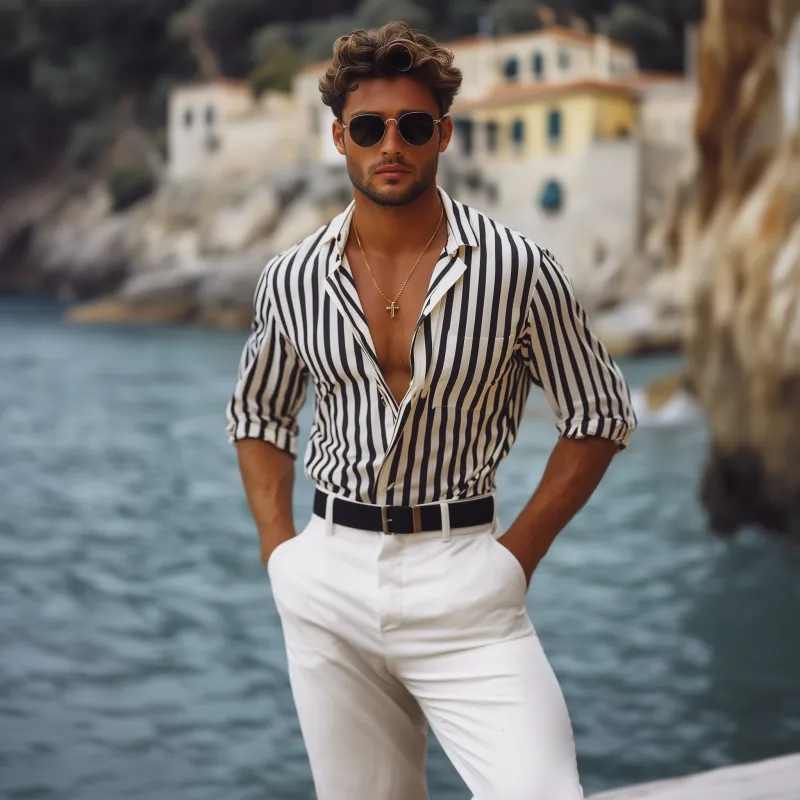 Men's Spring and Summer Fashion Vertical Striped Long Sleeve Shirt MTA1778C1K sold by Manly product image thumbnail 3