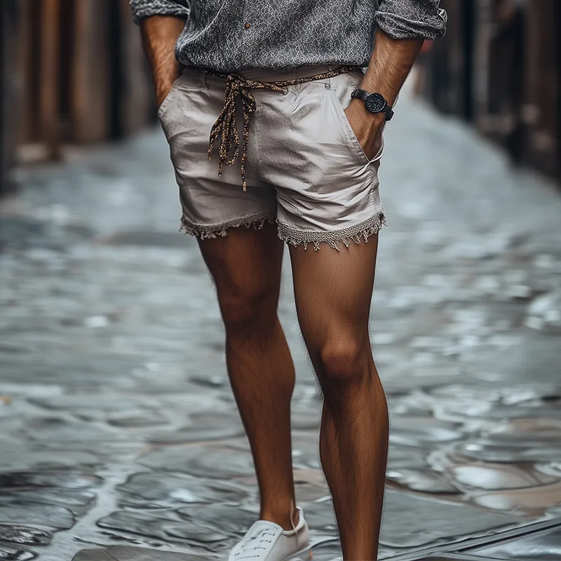 Men's Classic Casual Fashion Linen Tassel Shorts MTA1733C8K sold by Manly product image thumbnail 2