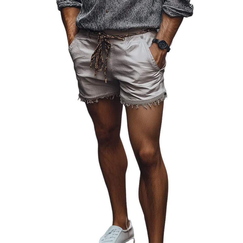 Men's Classic Casual Fashion Linen Tassel Shorts MTA1733C8K sold by Manly