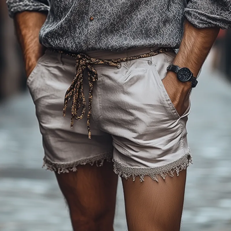 Men's Classic Casual Fashion Linen Tassel Shorts MTA1733C8K sold by Manly product image thumbnail 4