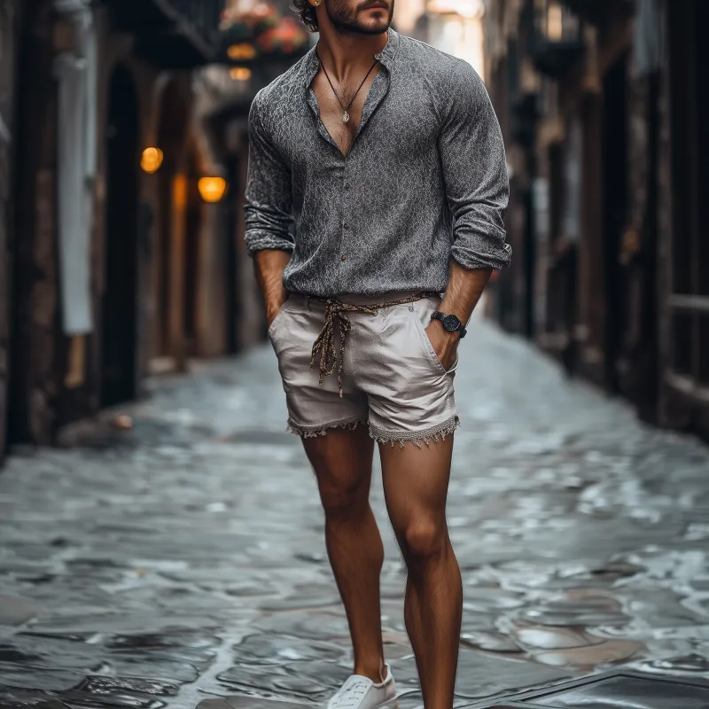 Men's Classic Casual Fashion Linen Tassel Shorts MTA1733C8K sold by Manly product image thumbnail 3