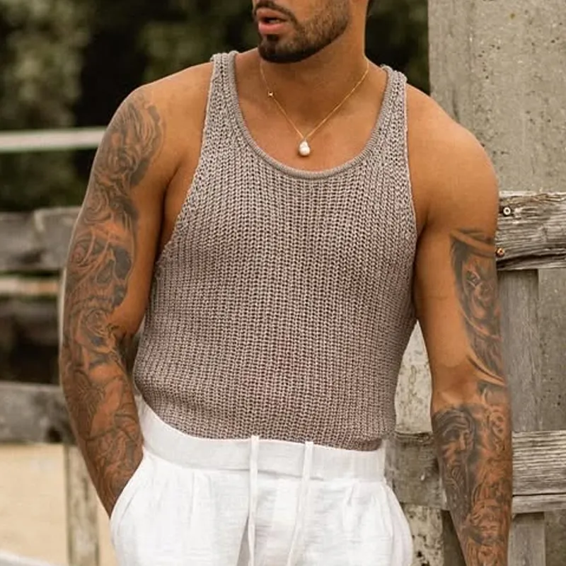 Men's Solid Knit Round Neck Sleeveless Tank Top MTA1833C2Z sold by Manly product image thumbnail 2
