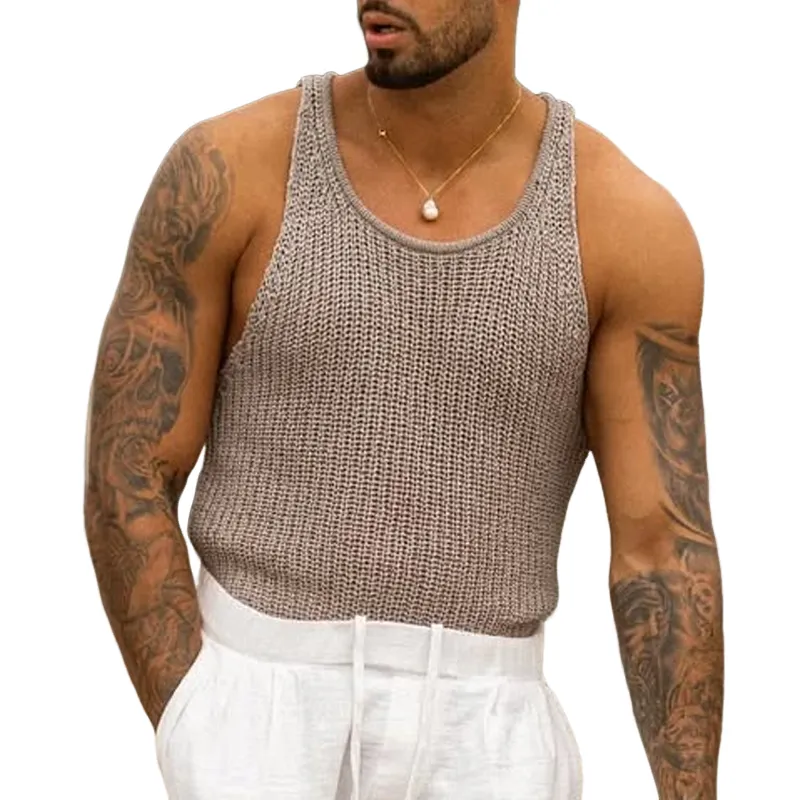 Men's Solid Knit Round Neck Sleeveless Tank Top MTA1833C2Z sold by Manly