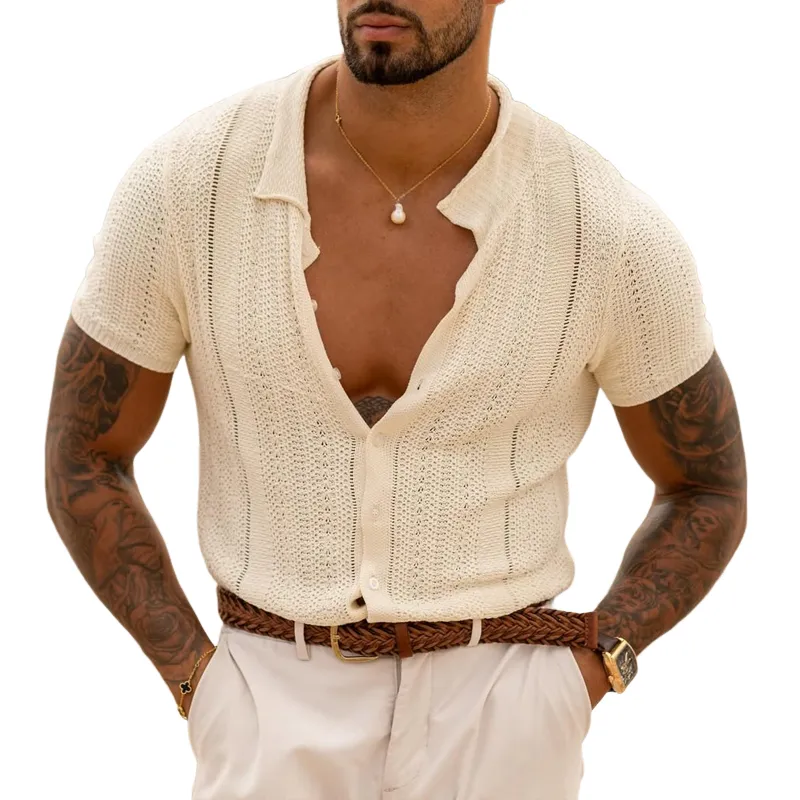 Men's Solid Color Knit Lapel Short Sleeve Single Breasted Polo Shirt MTA1894C3Z sold by Manly