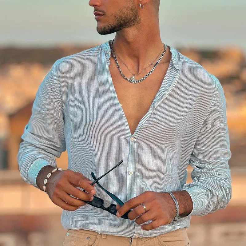 Men's Striped Round Neck Long Sleeve Casual Shirt MTA1882C3Z sold by Manly product image thumbnail 2