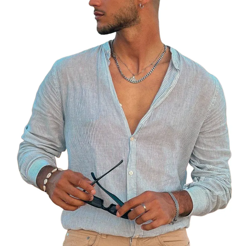 Men's Striped Round Neck Long Sleeve Casual Shirt MTA1882C3Z sold by Manly