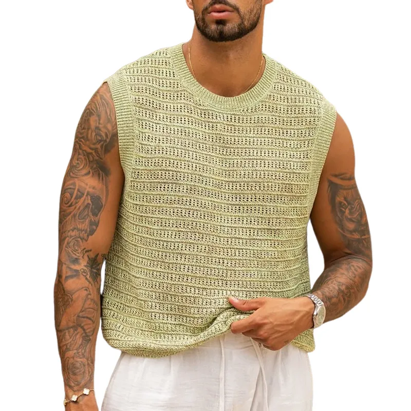Men's Solid Knit Round Neck Sleeveless Tank Top MTA1897C0Z sold by Manly