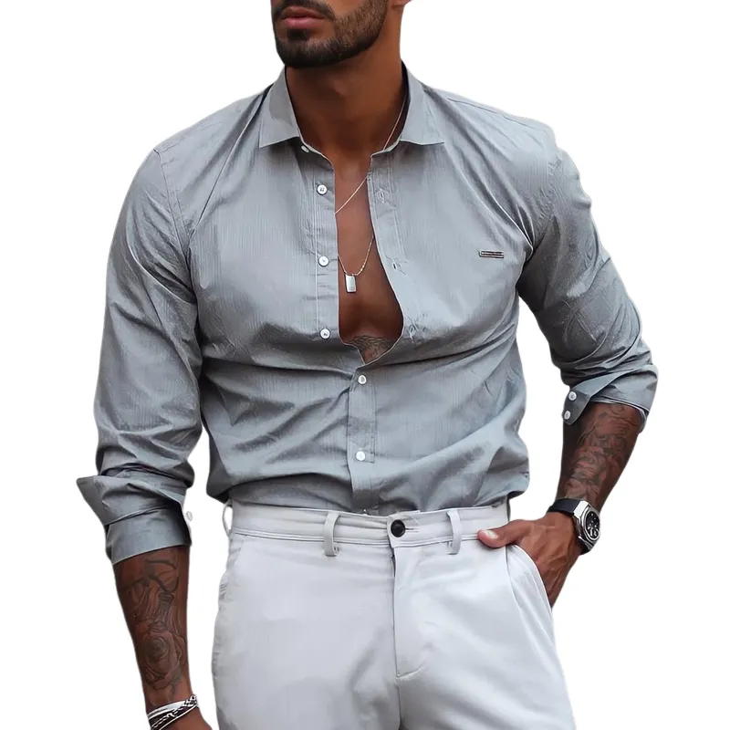 Men's Solid Slim Lapel Long Sleeve Business Casual Shirt MTA1832C1Z sold by Manly