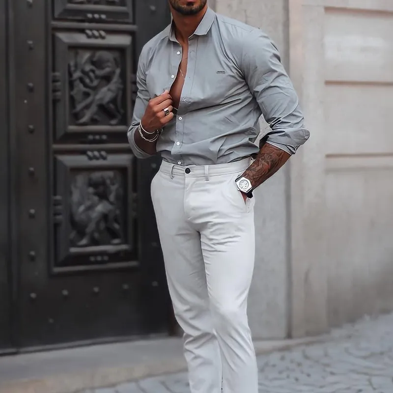 Men's Solid Slim Lapel Long Sleeve Business Casual Shirt MTA1832C1Z sold by Manly product image thumbnail 3