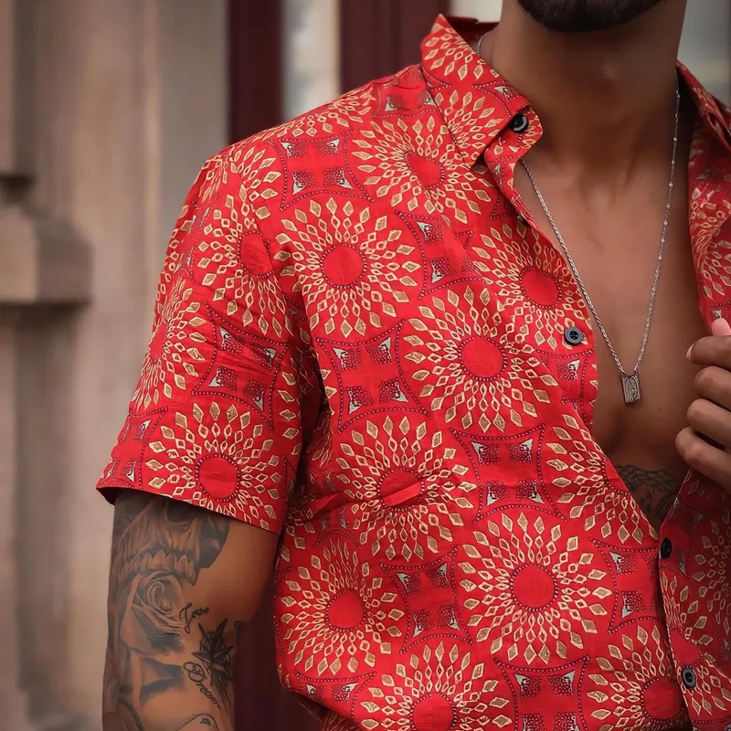 Men's Stylish Geometric Pattern Print Lapel Short Sleeve Shirt MTA1895C8Z sold by Manly product image thumbnail 3