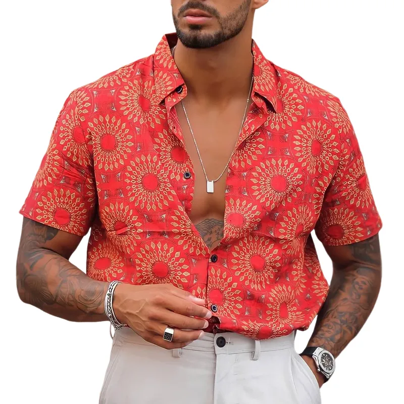 Men's Stylish Geometric Pattern Print Lapel Short Sleeve Shirt MTA1895C8Z sold by Manly