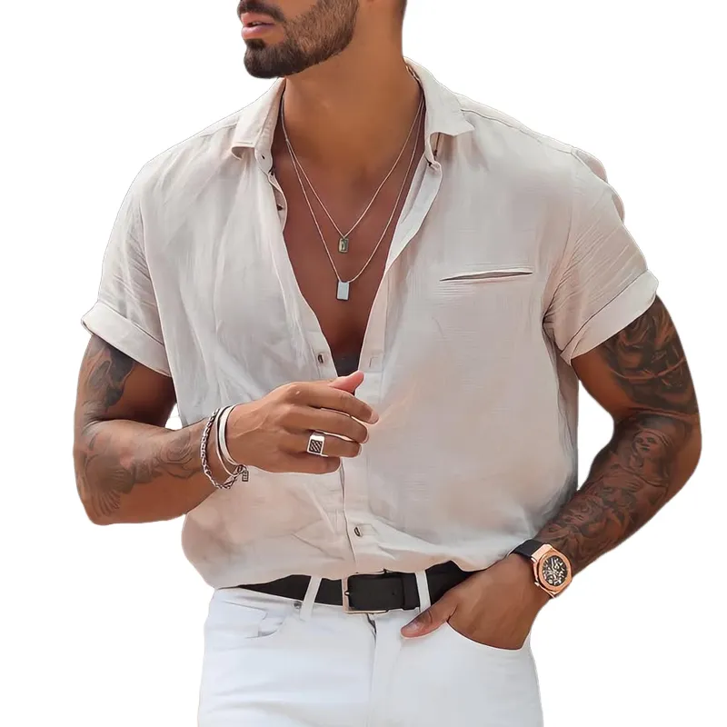 Men's Stylish Solid Loose Lapel Short Sleeve Shirt MTA1827C8Z sold by Manly