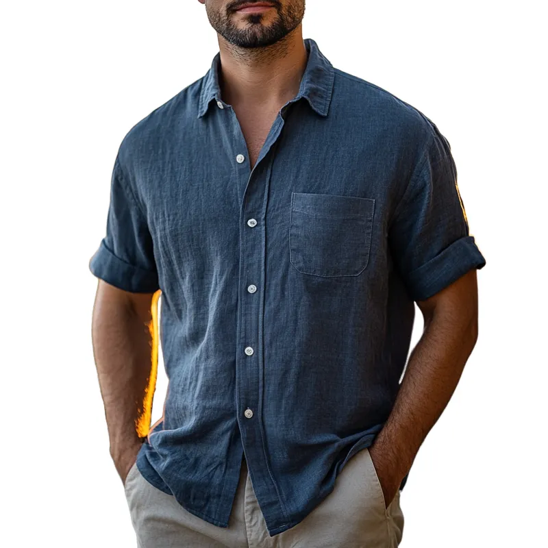 Men's Stylish Solid Loose Lapel Short Sleeve Shirt MTA1877C3Z sold by Manly