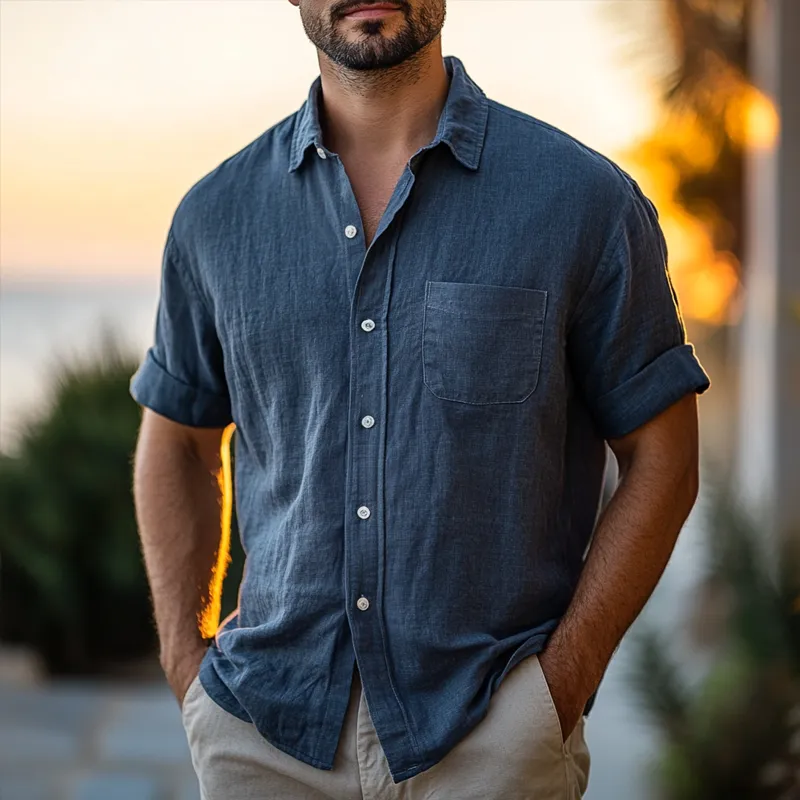 Men's Stylish Solid Loose Lapel Short Sleeve Shirt MTA1877C3Z sold by Manly product image thumbnail 2