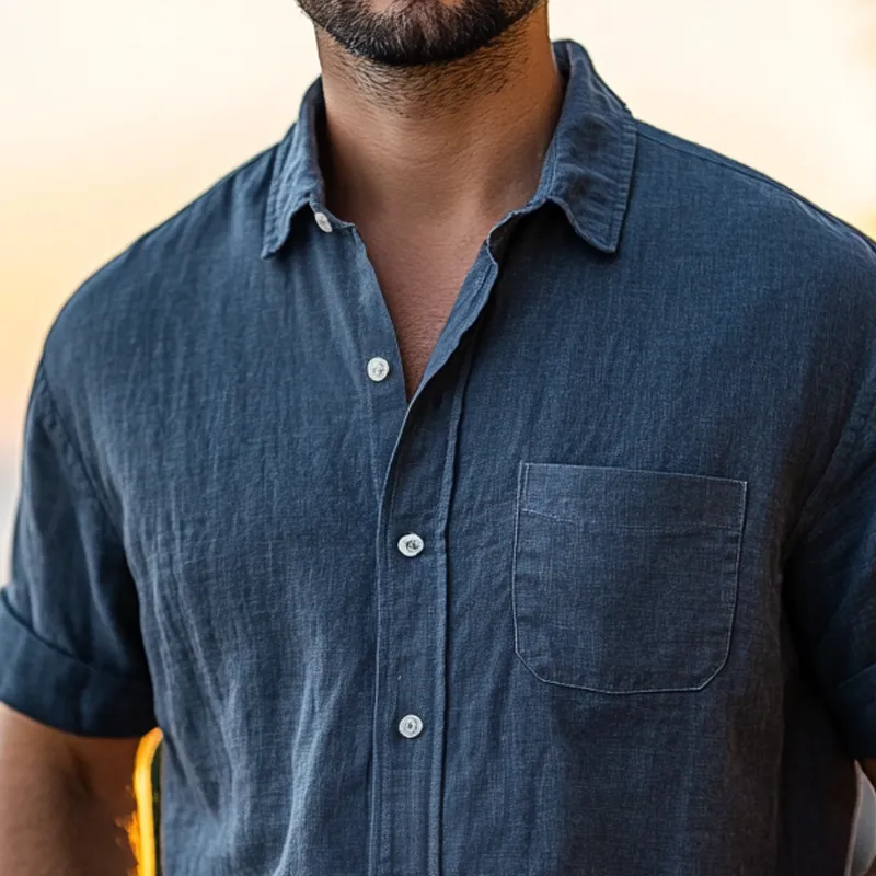 Men's Stylish Solid Loose Lapel Short Sleeve Shirt MTA1877C3Z sold by Manly product image thumbnail 3