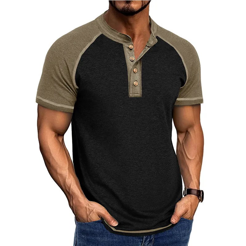 Men's Casual Contrast Color Henley Neck Short Sleeve T-Shirt MTA1806C5X sold by Manly product image thumbnail 2