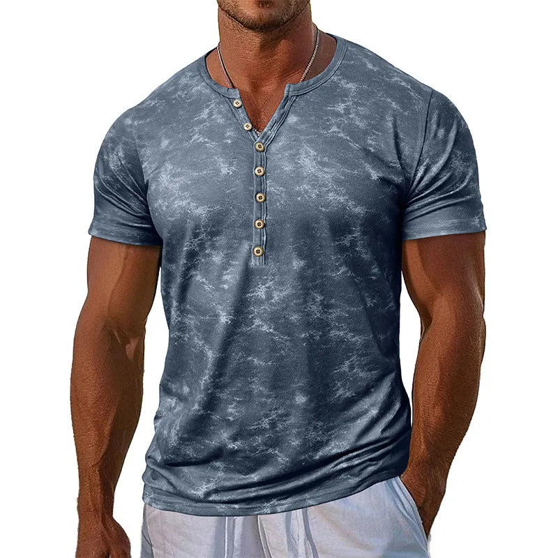 Men's Printed Henley Neck Short Sleeve T-Shirt MTA1892C9X sold by Manly product image thumbnail 2