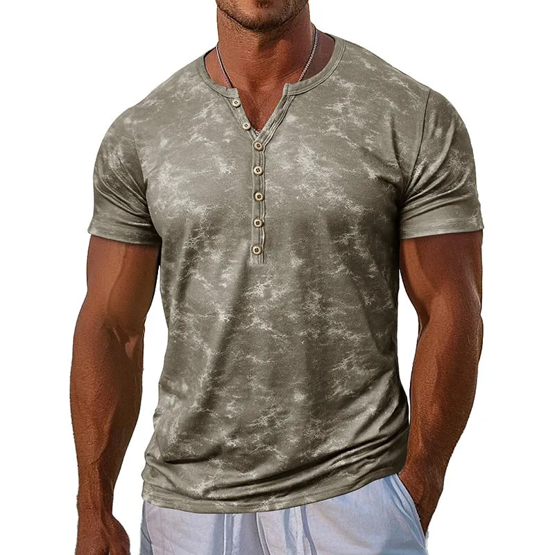 Men's Printed Henley Neck Short Sleeve T-Shirt MTA1892C9X sold by Manly